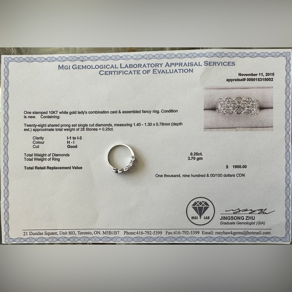 New 10KT White Gold Diamond Ring - Picture 5 of 9